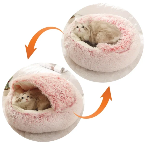 Winter Long Soft Plush Round Cat Bed - Image 3