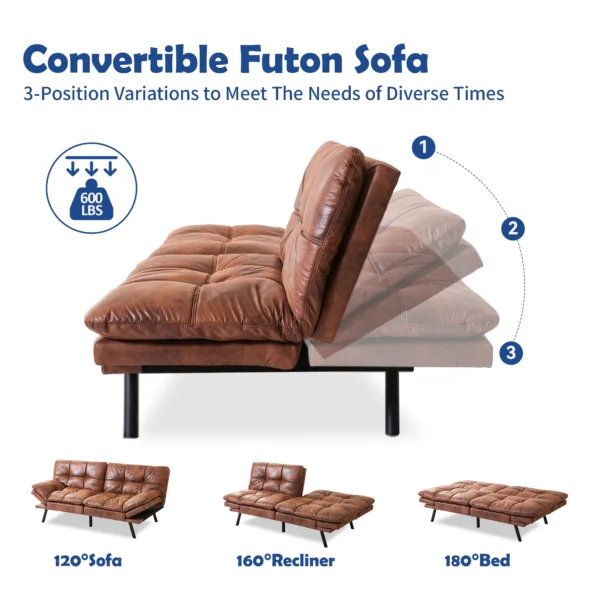 Futon Sofa Bed, Sleeper Convertible, Memory Foam - Image 4