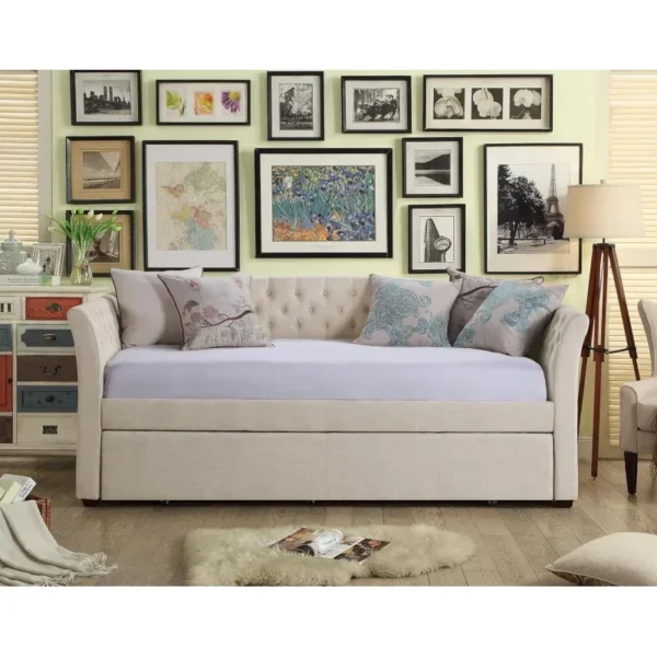 Upholstered Twin Daybed with Trundle and Tufted Button - Image 2