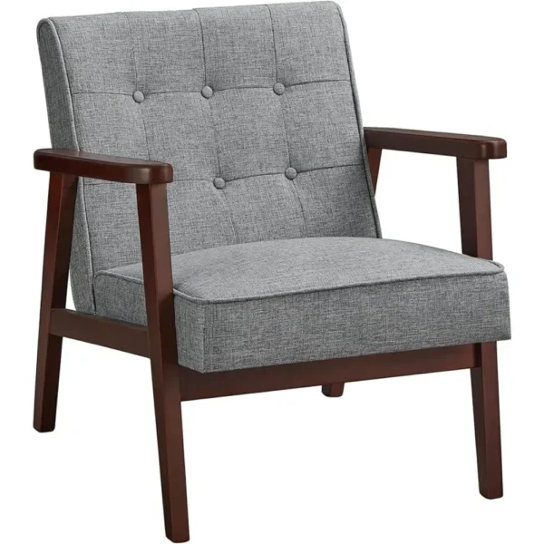 Mid-Century Modern Arm Chair with Solid Wood Armrests