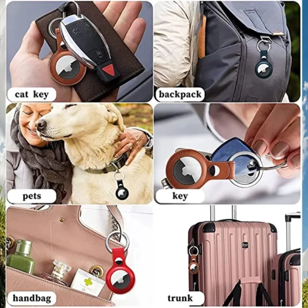 Air-tags Case Leather Keychain Protective For Air-tag Tracker Locator Device - Image 4