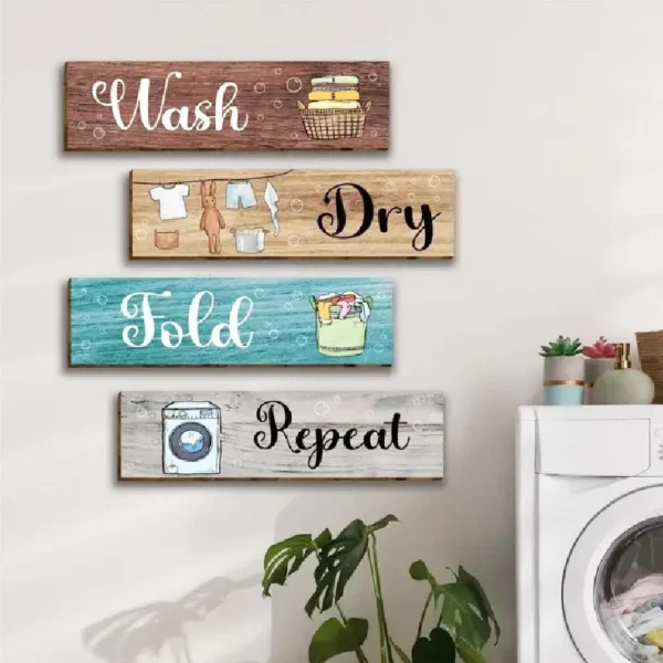 4 Pcs Laundry Room Wall Sign Rustic Wood - Image 5