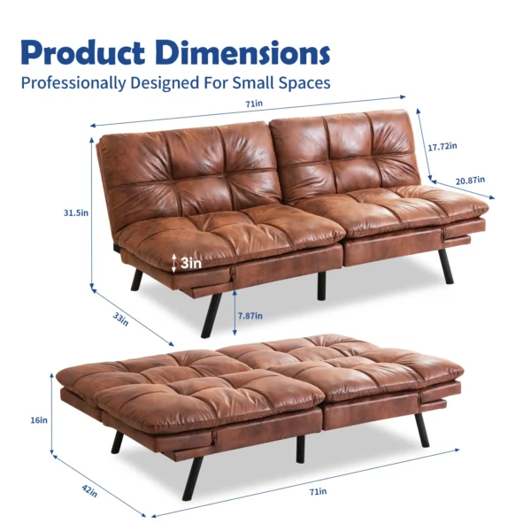 Futon Sofa Bed, Sleeper Convertible, Memory Foam - Image 5