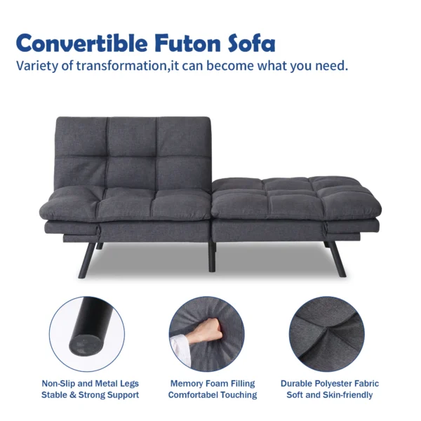 Futon Sofa Bed, Sleeper Convertible, Memory Foam - Image 12