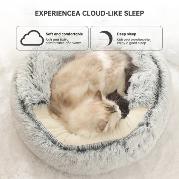 Winter Long Soft Plush Round Cat Bed - Image 4