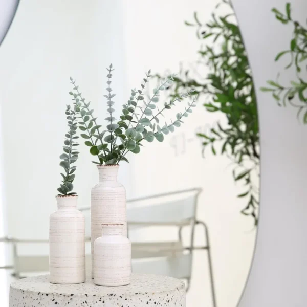 Ceramic Vase Set of 3 with 9PCS Artificial Eucalyptus Stems - Image 7