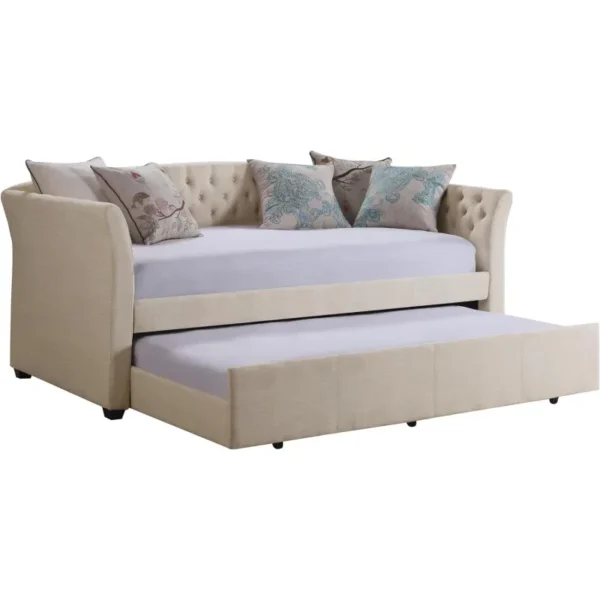 Upholstered Twin Daybed with Trundle and Tufted Button