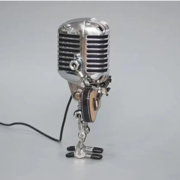 Retro Vintage Metal Microphone Robot Touch Dimming Lamp Stand LED, Solar Lamp - Image 5