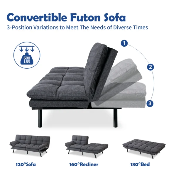 Futon Sofa Bed, Sleeper Convertible, Memory Foam - Image 7