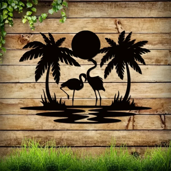 Metal Flamingo Palm Tree Sunset Sign - Image 11