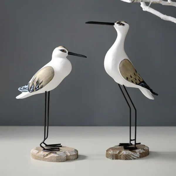 2pcs Nautical Beach Seagull Sculpture wooden Figurines - Image 2