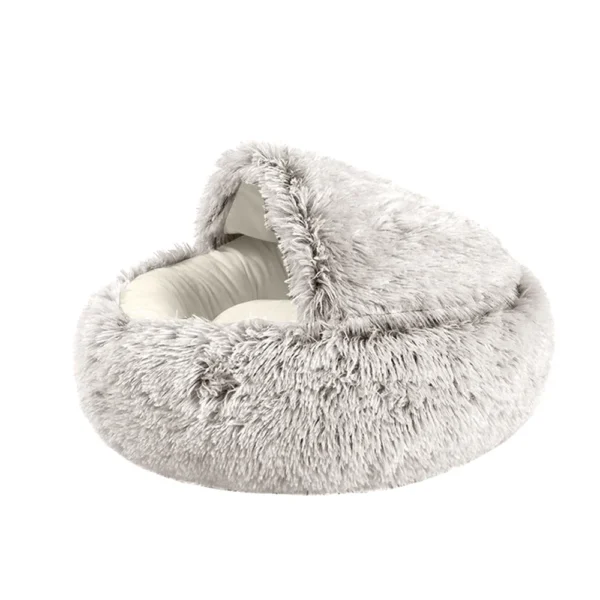 Winter Long Soft Plush Round Cat Bed - Image 7