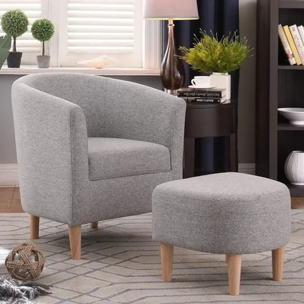 Accent Chair, Mid Century Modern Chair with Ottoman - Image 14