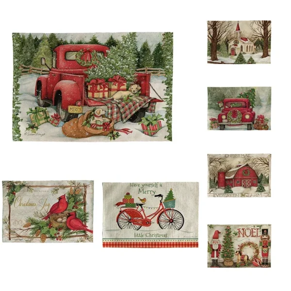 Red Truck Christmas, Dining Table Mats Cotton Linen