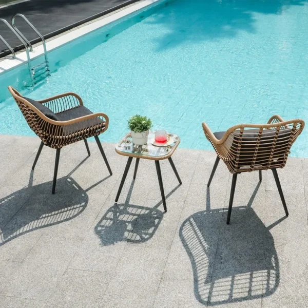 Bistro Set, Outdoor Wicker Chair Sets with Glass Top - Image 2