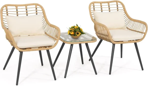 Bistro Set, Outdoor Wicker Chair Sets with Glass Top - Image 9