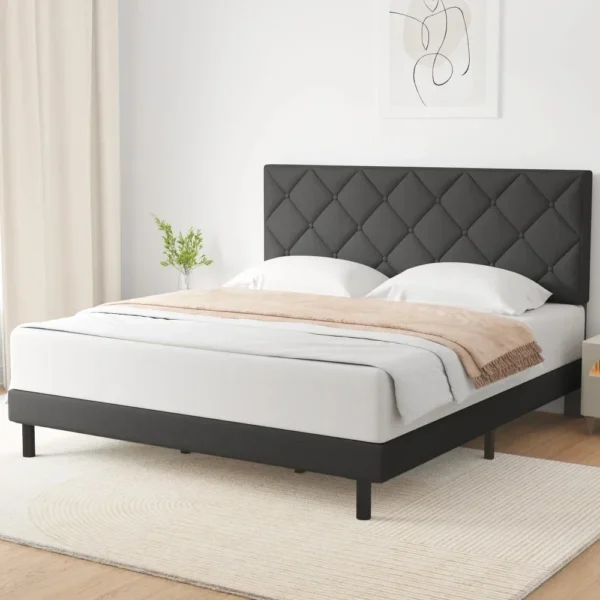 Queen Size bed Frame with Fabric Upholstered Headboard