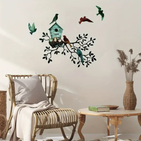 Metal Hanging Tree With Aviary Wall Art - Image 2