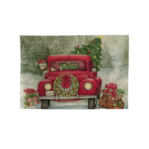 Red Truck Christmas, Dining Table Mats Cotton Linen - Image 2