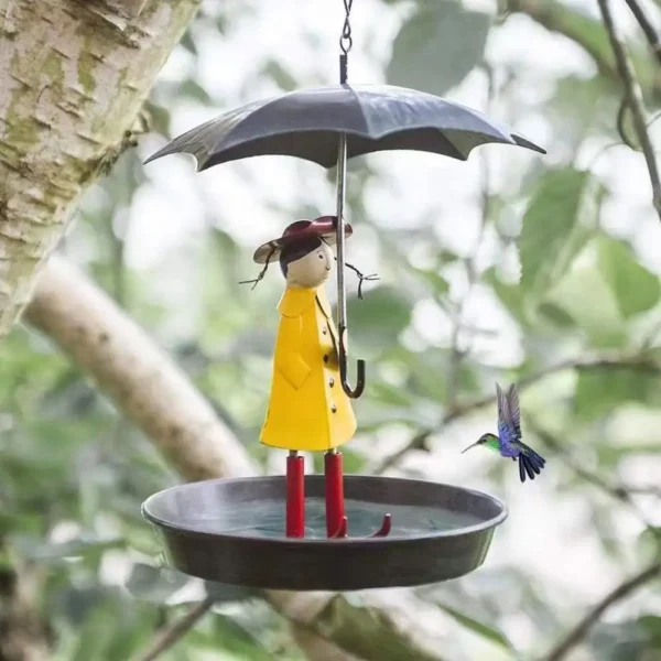 Hanging Bird Feeder Girl With Umbrella