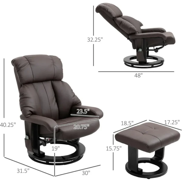 Massage Recliner Chair with Ottoman, 360° Swivel Recliner and Footstool,PU Leather Reclining Chair with Remote Control - Image 3