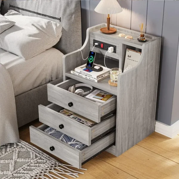 Nightstand with Hutch and Charging Station - Image 3