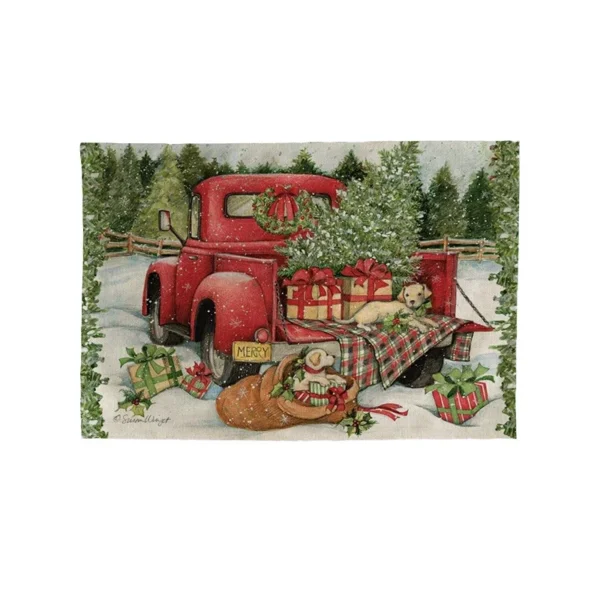 Red Truck Christmas, Dining Table Mats Cotton Linen - Image 8