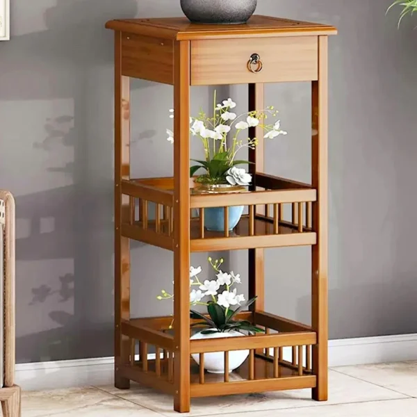 2-Tier Retro Bedside Bamboo Table - Image 2