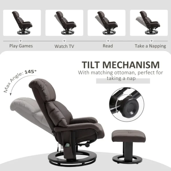 Massage Recliner Chair with Ottoman, 360° Swivel Recliner and Footstool,PU Leather Reclining Chair with Remote Control - Image 10