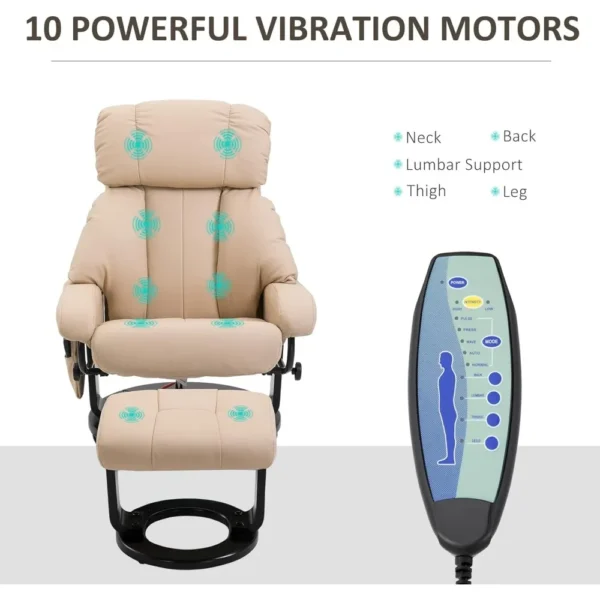 Massage Recliner Chair with Ottoman, 360° Swivel Recliner and Footstool,PU Leather Reclining Chair with Remote Control - Image 16