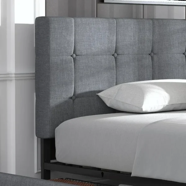 King Size with 4 Storage Drawers and Headboard, Square Stitched Button Tufted, Upholstered Platform Bed Frame - Image 3