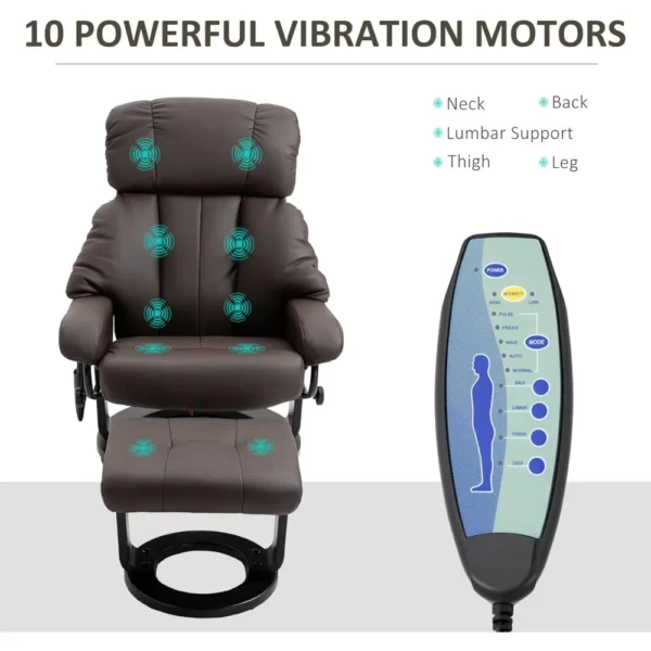 Massage Recliner Chair with Ottoman, 360° Swivel Recliner and Footstool,PU Leather Reclining Chair with Remote Control - Image 4