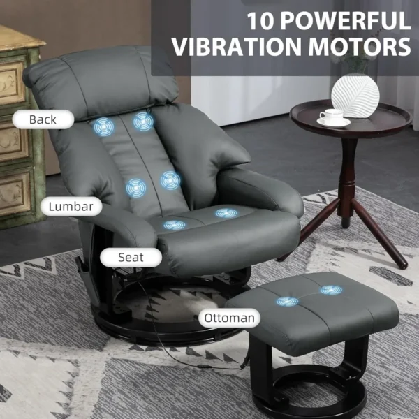 Massage Recliner Chair with Ottoman, 360° Swivel Recliner and Footstool,PU Leather Reclining Chair with Remote Control - Image 25