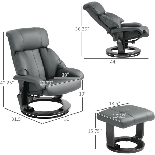 Massage Recliner Chair with Ottoman, 360° Swivel Recliner and Footstool,PU Leather Reclining Chair with Remote Control - Image 24