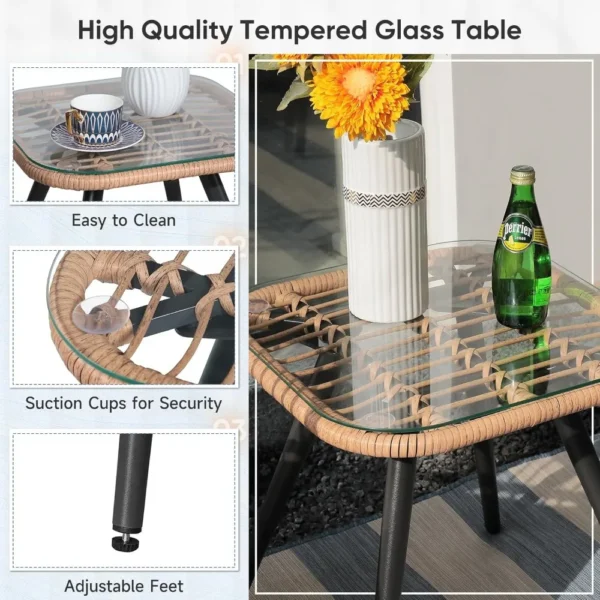 Bistro Set, Outdoor Wicker Chair Sets with Glass Top - Image 4