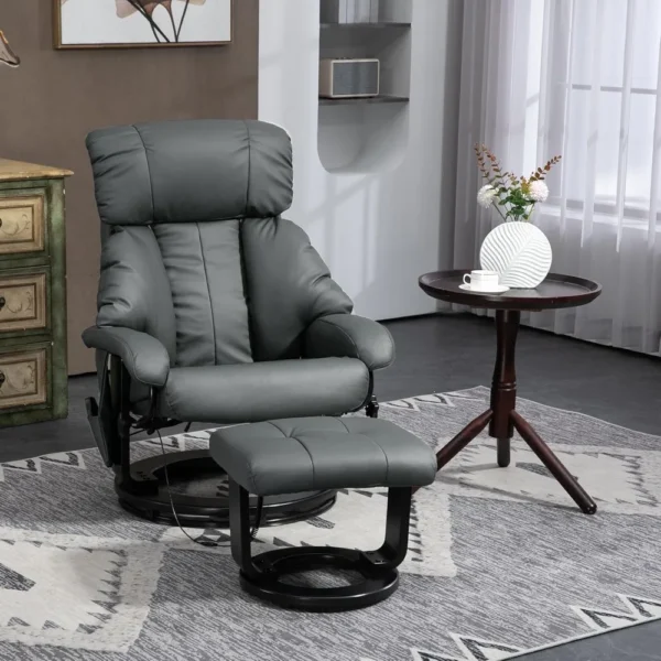 Massage Recliner Chair with Ottoman, 360° Swivel Recliner and Footstool,PU Leather Reclining Chair with Remote Control