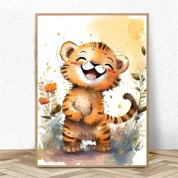 Watercolor Lion, Giraffe, Tiger, Elephant, Rino & Zebra Nursery Wall Art - Image 5