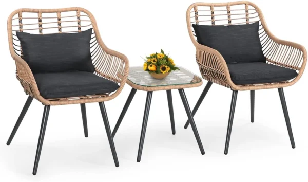 Bistro Set, Outdoor Wicker Chair Sets with Glass Top - Image 8