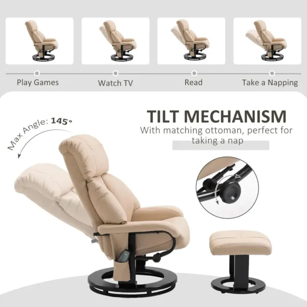 Massage Recliner Chair with Ottoman, 360° Swivel Recliner and Footstool,PU Leather Reclining Chair with Remote Control - Image 17