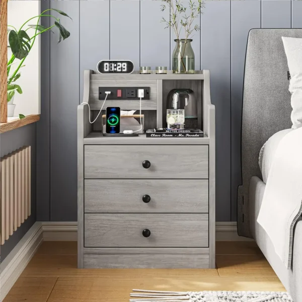 Nightstand with Hutch and Charging Station - Image 7