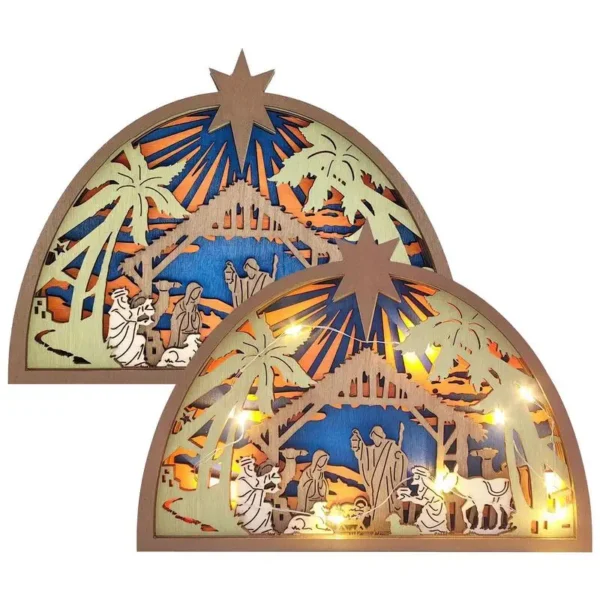 Wooden Nativity Scene Ornament 3D Silhouette