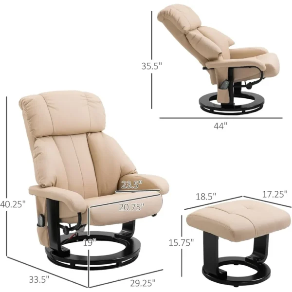 Massage Recliner Chair with Ottoman, 360° Swivel Recliner and Footstool,PU Leather Reclining Chair with Remote Control - Image 15