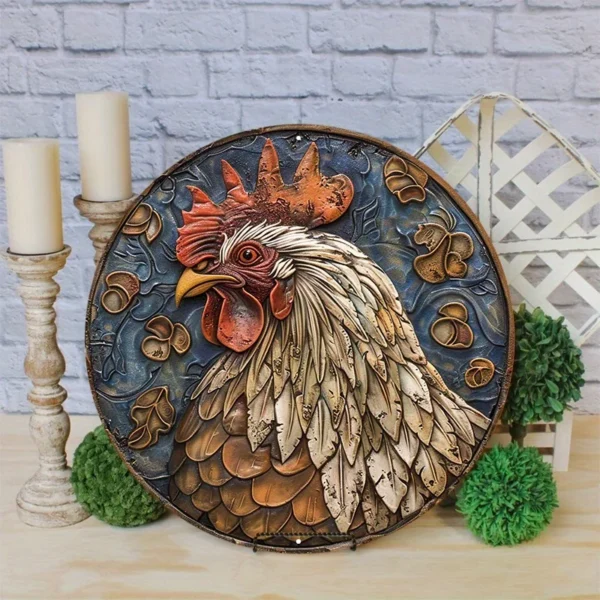 Big Rooster Aluminum Metal Sign 2D Flat Circular - Image 3