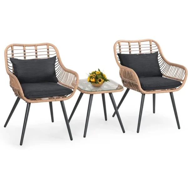 Bistro Set, Outdoor Wicker Chair Sets with Glass Top - Image 6