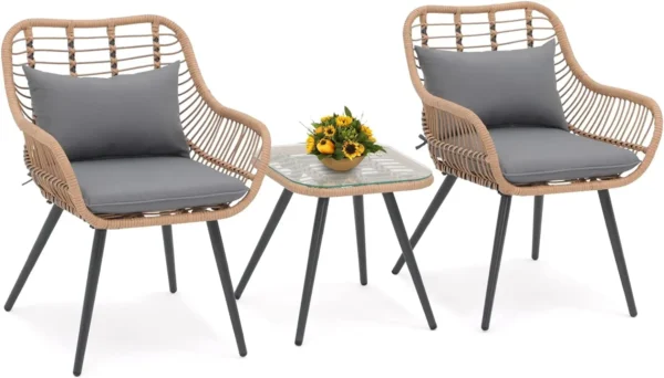 Bistro Set, Outdoor Wicker Chair Sets with Glass Top - Image 7