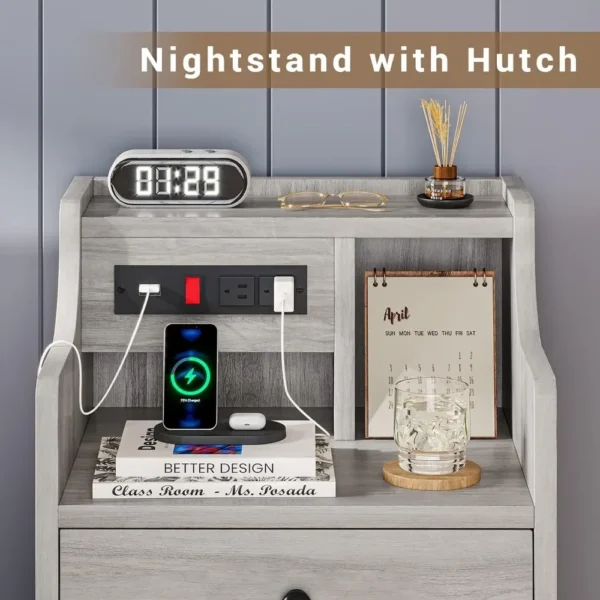 Nightstand with Hutch and Charging Station - Image 13