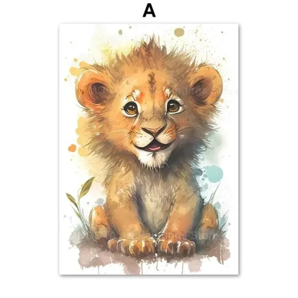 Watercolor Lion, Giraffe, Tiger, Elephant, Rino & Zebra Nursery Wall Art - Image 8