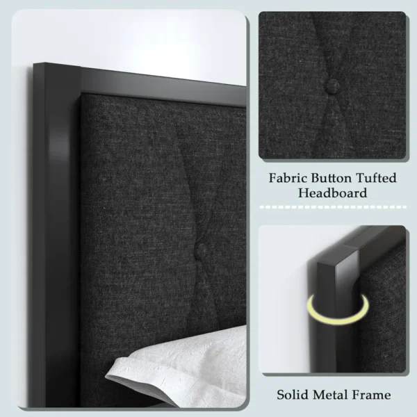 Twin Size Metal Bed Frame with Fabric Button Tufted Headboard - Image 4