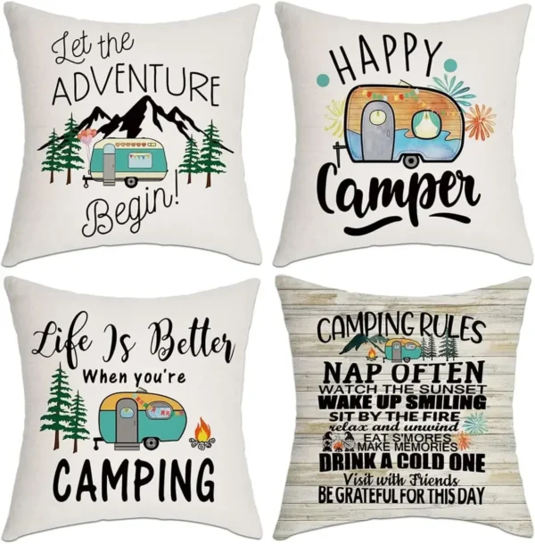 Camping Linen Pillow Cover