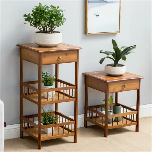 2-Tier Retro Bedside Bamboo Table